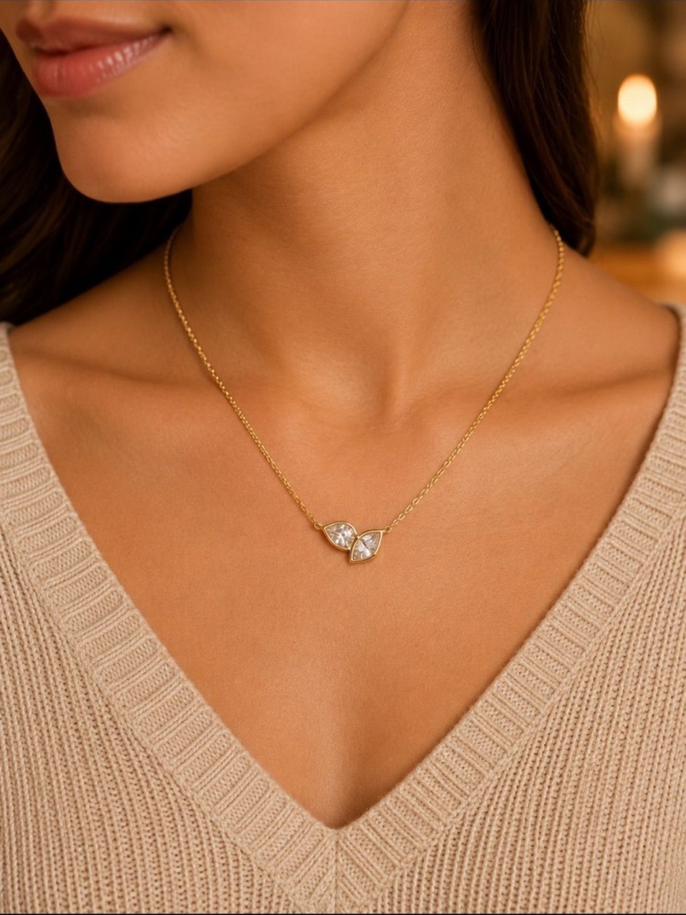 Beautiful gold tone necklace with cz stones! Brand new, with box.